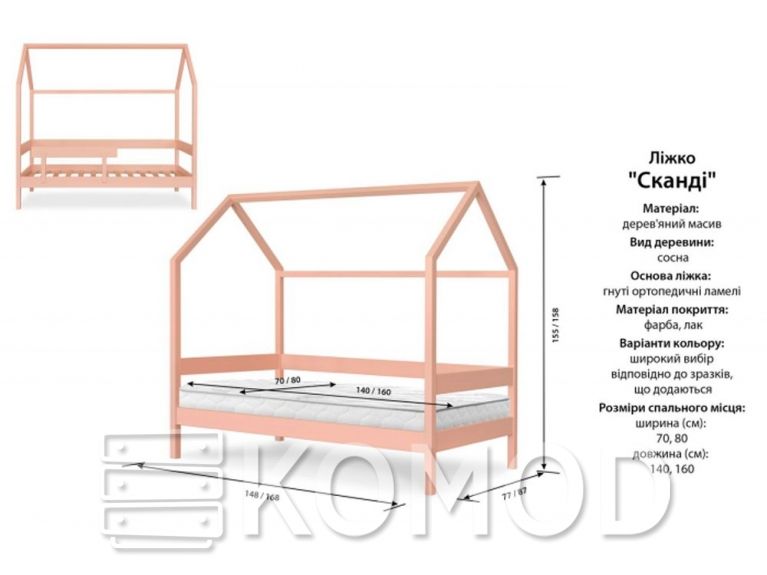 Кровать-домик Сканди 70х140 см
